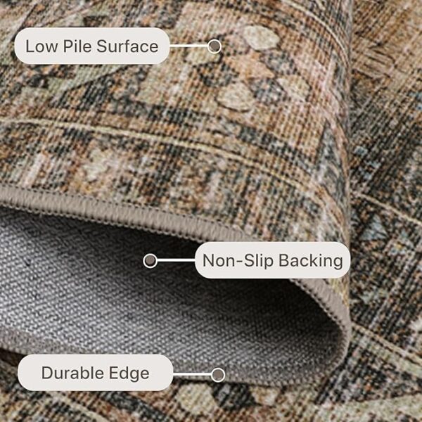 Rugs for Living Room, Foldable Low Pile Ultra-Thin Area Rugs for Dining Room Bedroom, Machine Washable Sound Absorbing Rubber Non Slip Backed Rug, 9x12 Aesthetic Vintage Sage Rectangle Rug - Image 6