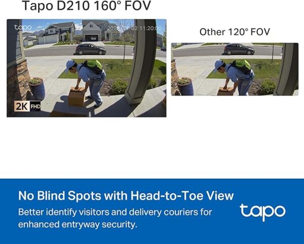 TP-Link Tapo Smart Video Doorbell Camera Wireless with Chime, 2K with Full Color Night Vison & Spotlights, No Monthly Fee, Ring Call, 160° Ultra-Wide View, Free AI Detection, Local Storage (D210) - Image 6