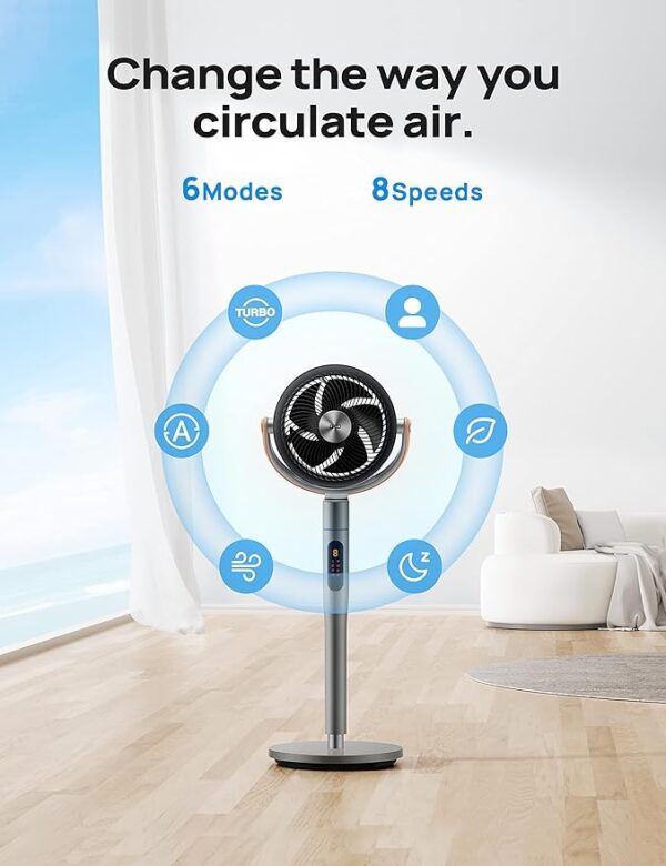 Dreo Fan For Bedroom, Standing Fan for Home, 120°+105° Smart Oscillating Pedestal Fans with Wi-Fi/Voice Control, 100ft Quiet Circulator Fan, DC Motor, 6 Modes, 8 Speeds, 37-43'' Adjustable Height - Image 4