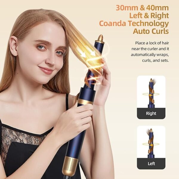 T-GOGO Hair Dryer Brush Professional: 6 in 1 Hot Air Hair Styler & Dryer Set, Powerful Hair Air Curling Iron High-Speed Negative Ionic Blow Dryer, Auto-Wrap, No Heat Damage (Dark Blue) - Image 4