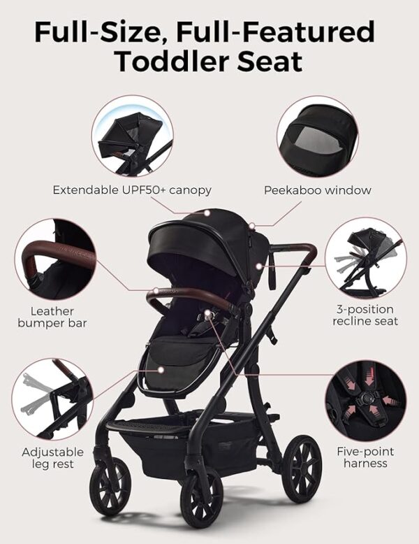 Momcozy ChangeGo Baby Stroller, Convertible Single-to-Double-to-Wagon Stroller with 23 Configurations, Bassinet and Seat Included, Large PU Wheels, All-Wheel Suspension ＆ Extendable UPF50+ Canopy - Image 3