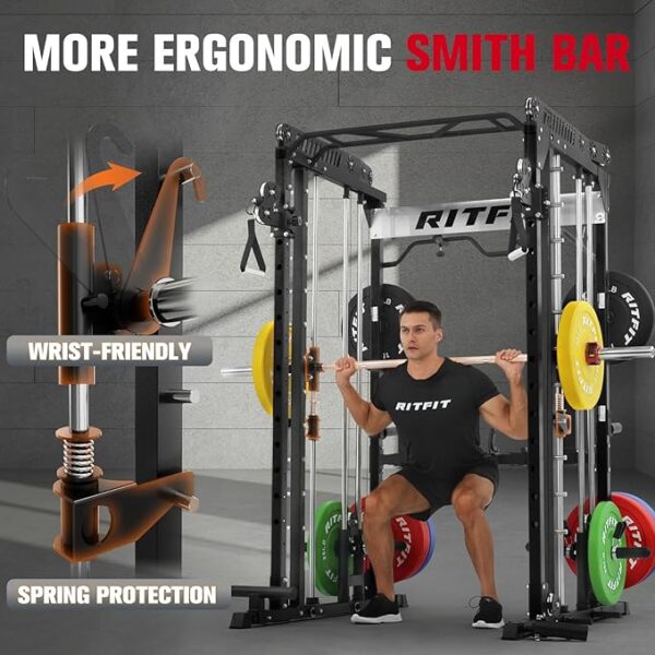 RitFit M1 & M1 Pro Smith Machine Weight Stack Set with Cable Crossover System, Multi-Function Squat Rack Power Cage for Home Gym, Power Rack and Packages - Image 5