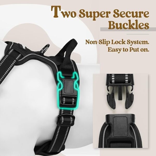 rabbitgoo Dog Harness No Pull with 2 Leash Clips, Adjustable Soft Padded, Reflective Oxford No Choke Pet Vest with Easy Control Handle for Large Dogs, Black, L - Image 6