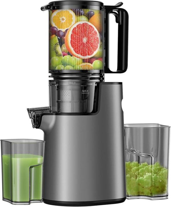 Cold Press Juicer, Masticating Juicer with 5.4" Wide Feed Chute, 350w Slow Juicer Machines Fit Whole Vegetables and Fruits, Juice Extractor Machine with High Juice Yield, Easy to Clean(Dark Gray)