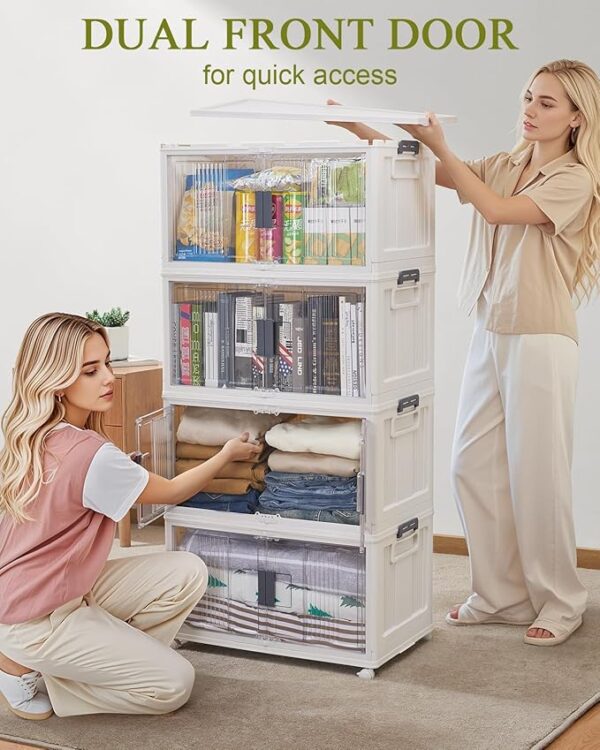 OlarHike 76QT Stackable Storage Bins with Lids - Folding Storage Box with Doors and Wheels, Collapsible Plastic Storage Bins for Closets, Storage Containers for Home, 4 Pack Cubes (Warm Gray) - Image 4