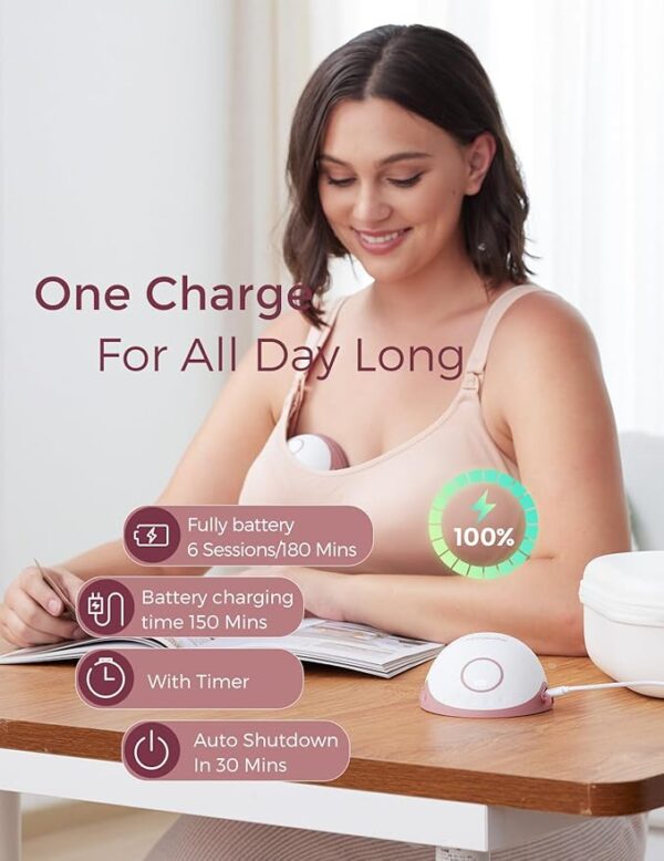 Momcozy Breast Pump Hands Free Mobile Style | M6, Wearable Breastfeeding Pump Ideal Rhythm for More Milk, DoubleFit Flange More Fit & Discreet with 3 Modes & 9 Levels, 24mm - 2 Pack Cozy Red - Image 5