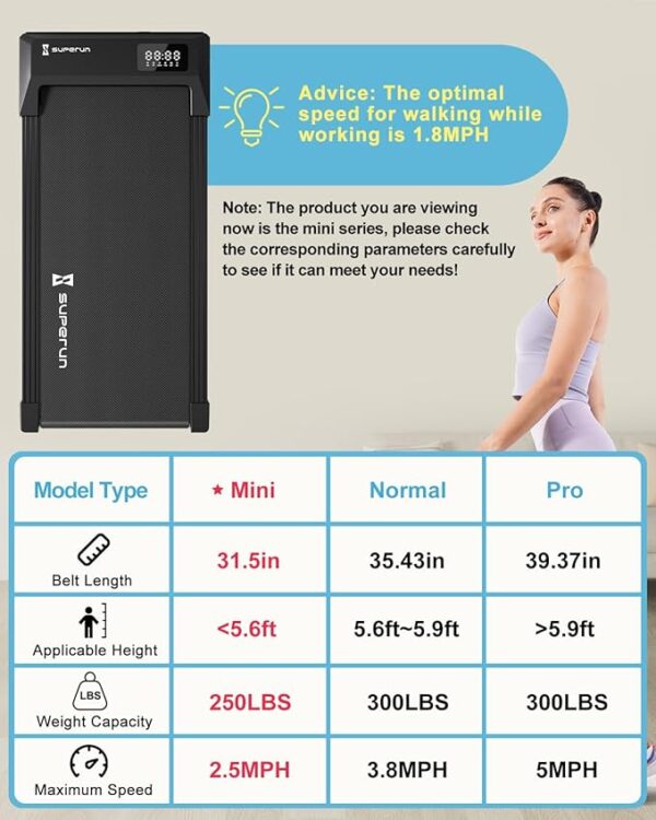 SupeRun Walking Pad, Under Desk Treadmill, 3 in 1 Portable Treadmill with Remote Control LED Display, 2.5 HP Quiet Walking Jogging Machine for Office Home Use, 250 Lbs Capacity - Image 5