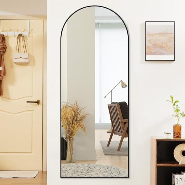Sweetcrispy 64"x21" Arched Full Length Mirror, Standing or Leaning Full Body Mirror with Aluminum Alloy Thin Frame, Suitable for Bedroom or Cloakroom,Black - Image 4