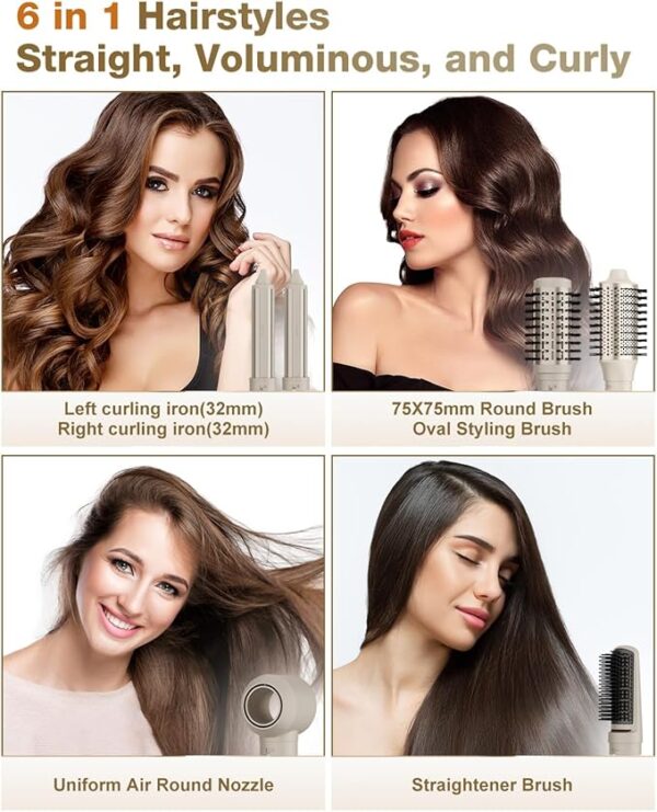 7MAGIC Hair Dryer Brush & 6 in 1 Hair Styler,110,000 RPM High-Speed Negative Ionic Hair Dryer Fast Drying, Multi Hair Styler, Professional Blow Dryer Brush for Curling Volumizing Straightening Styling - Image 6