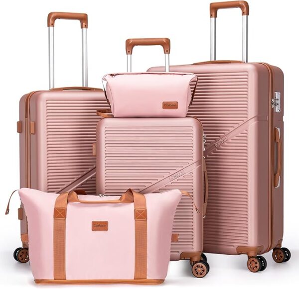 Luggage Sets 5 Piece Suitcases with Wheels, Suitcase Set ABS Hard Case Luggage with TSA Lock Spinner Wheels Durable Travel Luggage(RoseGold, 5-Piece Set(20"/24"/28"))