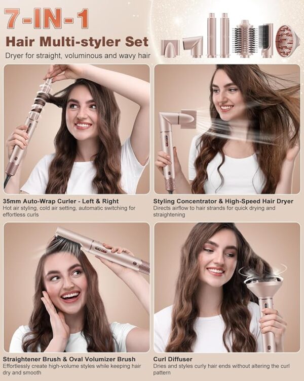 7MAGIC 7 in 1 Hair Styler & Hair Dryer Brush, 110,000 RPM High-Speed Blow Dryer with Negative Ions for Frizz-Free Styling Fast Drying Curling Volumizing Straightening, Hot Air Styler with Travel Case - Image 5