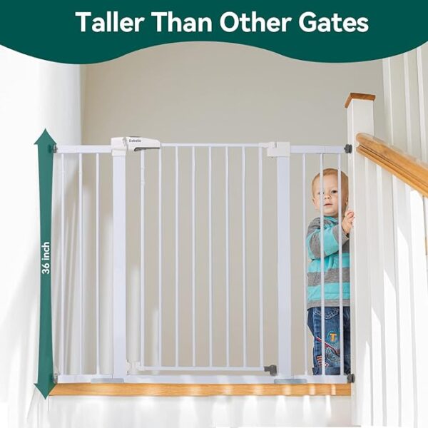 BABELIO 36" Tall Baby Gate, 29-48" Auto Close Pressure Mounted Dog Gate for Stairs, Doorways & Hallway, Protector Basics Easy Walk Thru Pet Gate, Metal Child Gate with 2*Y Spindle Rods, White - Image 2