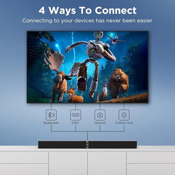 MZEIBO Sound Bar for Smart TV, 80W Bluetooth Soundbar 2 in 1 Detachable Design, Deep Bass, Home Theater Surround Sound, ARC/Optical/AUX Connections for TV/PC/Gaming/Projectors - Image 4
