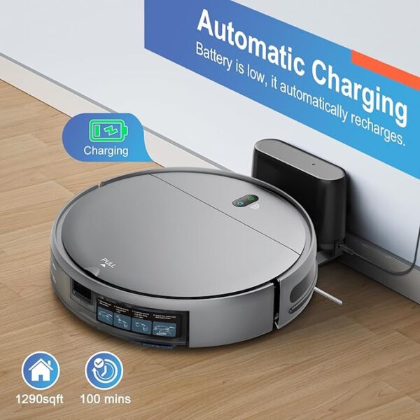 MAMNV Robot Vacuum and Mop Combo, WiFi/App, Robotic Vacuum Cleaner with Schedule, 2 in 1 Mopping Robot Vacuum with Watertank and Dustbin, Self-Charging, Slim, Ideal for Hard Floor, Pet Hair, Carpet - Image 4