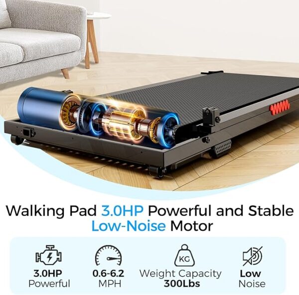 Walking Pad, 3.0HP Walking Pad Treadmill with Handle Bar, 3 in 1 Portable Under Desk Treadmills for Home,Foldable Treadmill for Small Space,Compact Home Treadmills with Remote Control,300LBS Capacity - Image 2
