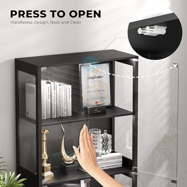 Display Cabinet with Glass Doors, 4-Tier Curio Cabinet with 3 Color Lights for Collectibles, Glass Display Case with Human Body Sensor, Storage Cabinet, Black - Image 3