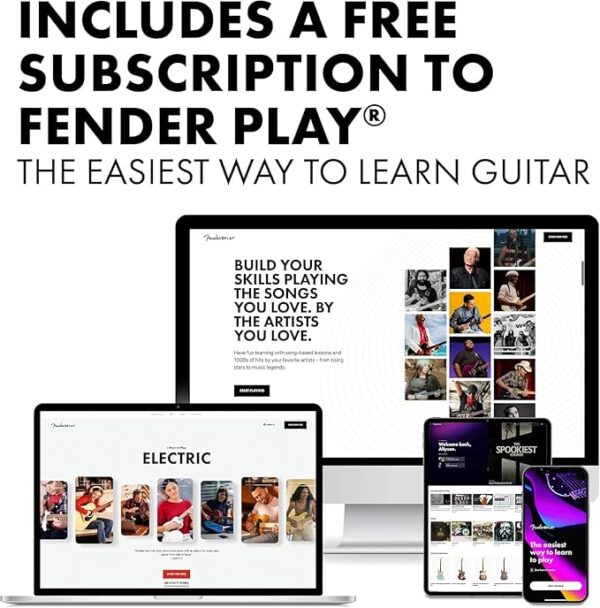 Fender Squier Debut Series Stratocaster Electric Guitar Kit, Beginner Guitar Kit, with 2-Year Warranty, with Padded Gig Bag, Frontman 10G Amp, Strap, and More, Includes Free Lessons, Black - Image 5