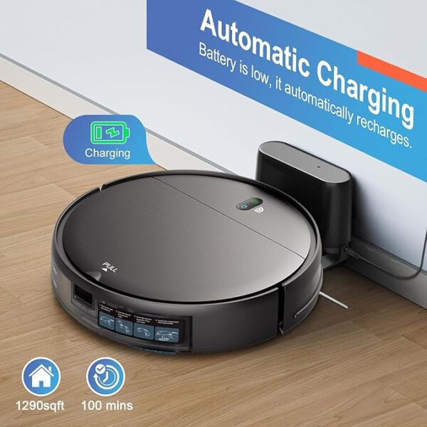 MAMNV Robot Vacuum and Mop Combo, WiFi/App, Robotic Vacuum Cleaner with Schedule, 2 in 1 Mopping Robot Vacuum with Watertank and Dustbin, Self-Charging, Slim, Ideal for Hard Floor, Pet Hair, Carpet - Image 5