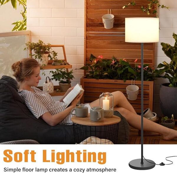 Modern Floor Lamp Simple Design with White Shade, Foot Pedal Switch, 60" Small Tall Lamps for Living Room Bedroom Office Dining Room Kitchen, Black Pole Lamp(Without Bulb) - Image 5