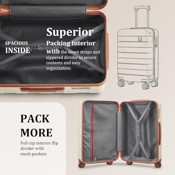 imiomo Hard Shell Luggage Sets 5 Piece for Women, Lightweight Hardside Rolling Suitcase Set with Spinner Wheels and TSA Lock, Beige - Image 4