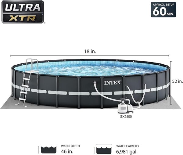 Intex 18' x 52" Ultra XTR Round Frame Above Ground Swimming Pool with Sand Filter Pump, Cover, Ladder, Ground Cloth, and Maintenance Accessory Kit