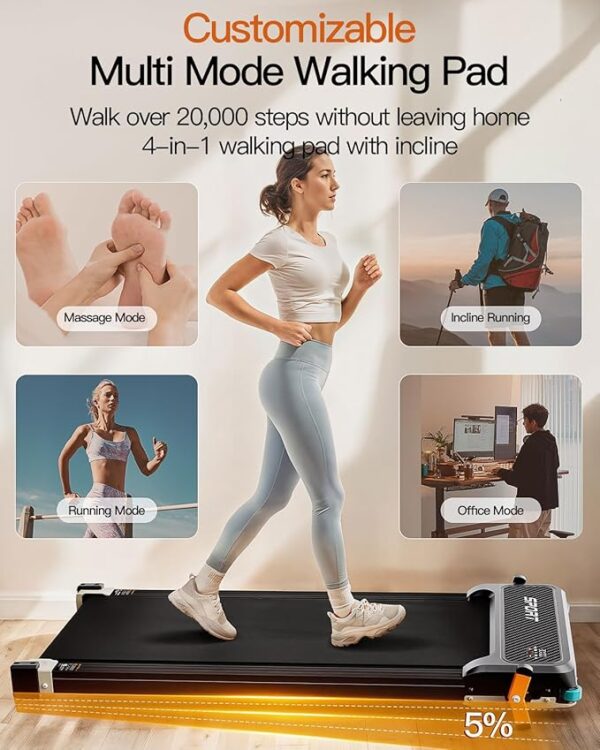 Versatile Walking Pad Treadmill with Incline - Dual-Sided Under Desk Treadmill with Foot Massage,2 in 1 Walking Treadmill for Home/Office, Portable Compact Treadmill with 330LBS Weight Capacity - Image 4