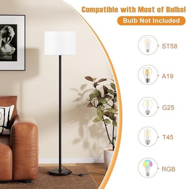 Modern Floor Lamp Simple Design with White Shade, Foot Pedal Switch, 60" Small Tall Lamps for Living Room Bedroom Office Dining Room Kitchen, Black Pole Lamp(Without Bulb) - Image 6