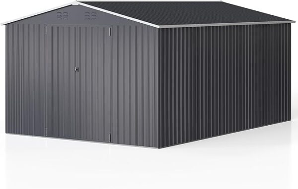 WKM 10x14 FT Outdoor Storage Shed, Metal Shed with Updated Frame Structure and Lockable Doors, Large Steel Yard Shed, Utility Tool Storage for Garden, Backyard, Patio Lawn, Black - Image 7