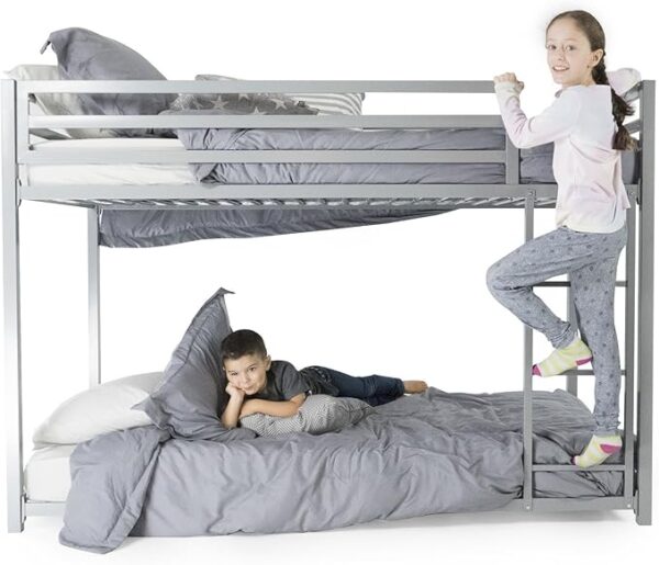DHP Miles Low Metal Bunk Bed Frame for Kids, With Built-in Ladder, High Guardrail and Metal Slats, Floor Bed Bottom Bunk, No Boxspring Required, For Small Spaces, Twin-Over-Twin, Black - Image 5