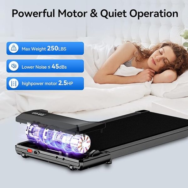 SupeRun Walking Pad, Under Desk Treadmill, 3 in 1 Portable Treadmill with Remote Control LED Display, 2.5 HP Quiet Walking Jogging Machine for Office Home Use, 250 Lbs Capacity - Image 4