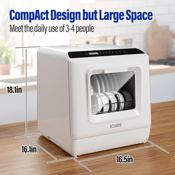 ICUIRE Portable Dishwasher, Countertop Dishwasher with 5L Built-in Water Tank & Inlet Hose, Mini Machine with 6 Programs, 360°Dual Spray, No Hookup Needed, Apartment/Dormitory/Motorhome - Image 4