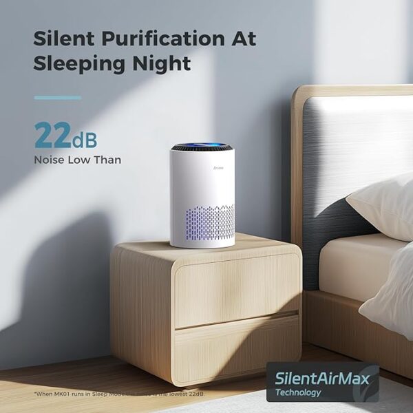 AROEVE Air Purifiers for Bedroom Home, Air Purifier For Smoke Pollen Dander Hair Smell Air Cleaner with Sleep Mode Speed Control For Bedroom Office, MK01- White(Available for California) - Image 4