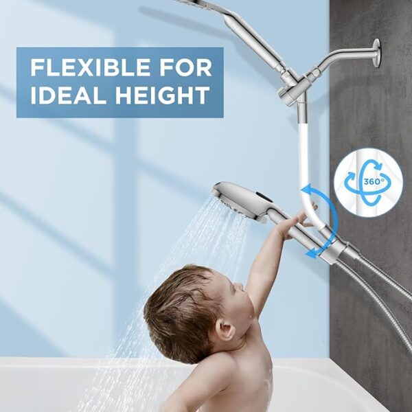 Dual Filtered Rain Shower Head Combo, High Pressure Handheld Shower Head with Adjustable Bar - Rainfall Shower Head And Showerhead with Filter for Hard Water - Removes Chlorine - Image 5