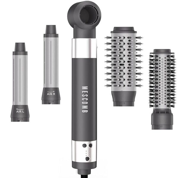 5 in 1 Hair Air Styler - Rotating Brush 110,000 RPM for Fast Drying, Automatic Wrap Curlers for Curling, Frizz-Free Styling Brush for Straightening and Volumizing with No Heat Damage (Gray)