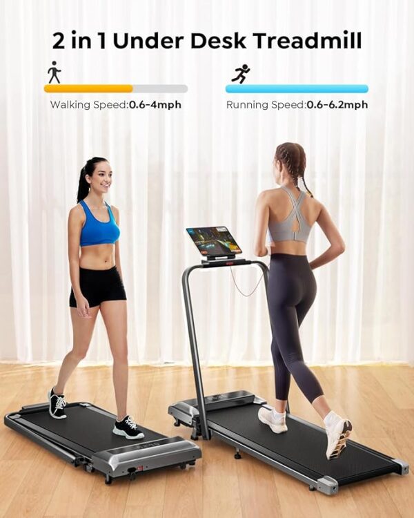 Walking Pad Treadmill with Incline, 2 in 1 Foldable Treadmills for Home Small Office, 300lbs Portable Compact Under Desk Treadmill with App, Remote Control and LED Display - Image 2