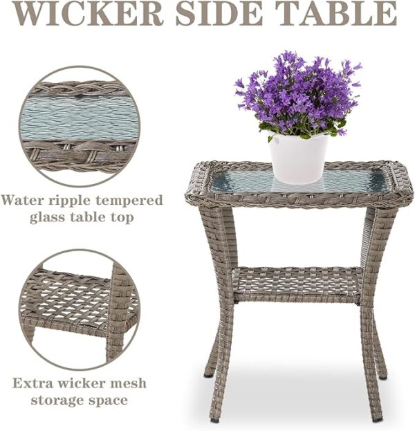 Swivel Patio Chairs Wicker Set - Outdoor Swivel Rocker Chair with Side Table, 3 Piece Patio Glider Chairs Furniture Set with Water-Resistant Cushions for Deck Porch Sunroom - Image 5