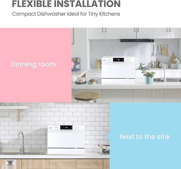 COMFEE’ Portable Mini Dishwasher, Energy Star, Countertop, 6 Place Settings, with 8 Washing Programs, Speed, Baby-Care, ECO& Glass, Dish Washer for Dorm, RV& Apartment, White - Image 4