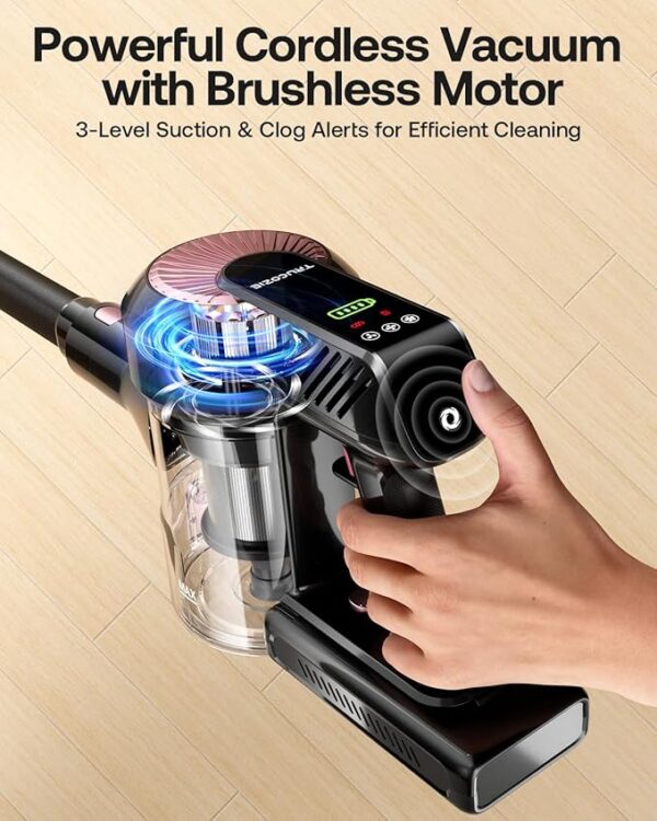 Cordless Vacuum Cleaner, 40Kpa 45Mins Vacuum Cleaners for Home, 8-in-1 Lightweight Stick Vacuum with Powerful Suction, Anti-tangle Wireless Vacuum for Carpet, Tile, Pet Hair, Hardwood Floors, Black - Image 3