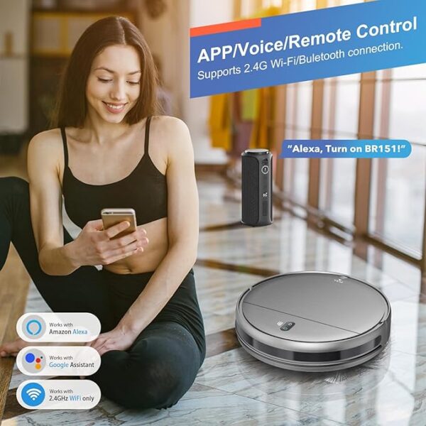 MAMNV Robot Vacuum and Mop Combo, WiFi/App, Robotic Vacuum Cleaner with Schedule, 2 in 1 Mopping Robot Vacuum with Watertank and Dustbin, Self-Charging, Slim, Ideal for Hard Floor, Pet Hair, Carpet - Image 3