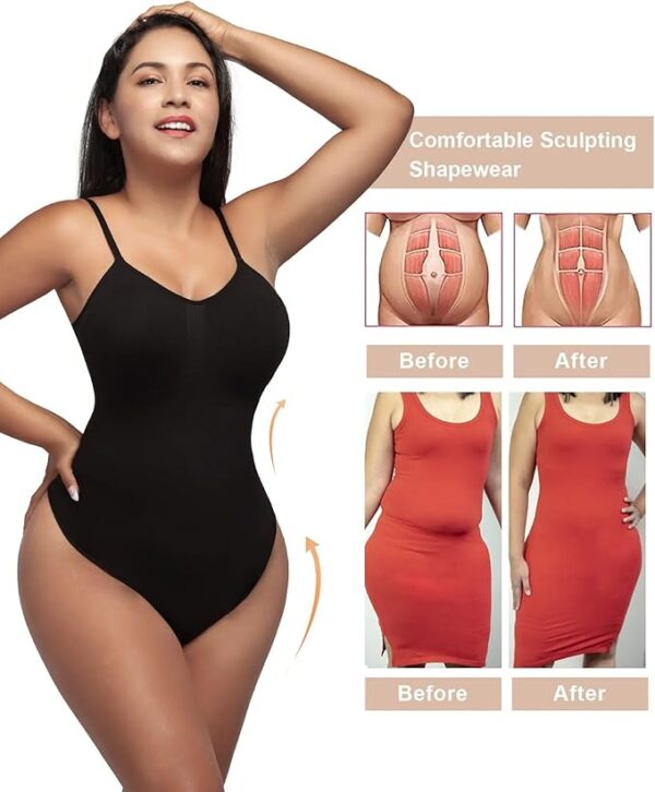 SHAPERX Women's Shapewear Bodysuit Tummy Control Body Shaper Seamless Sculpting Snatched Waist Body Suit - Image 2