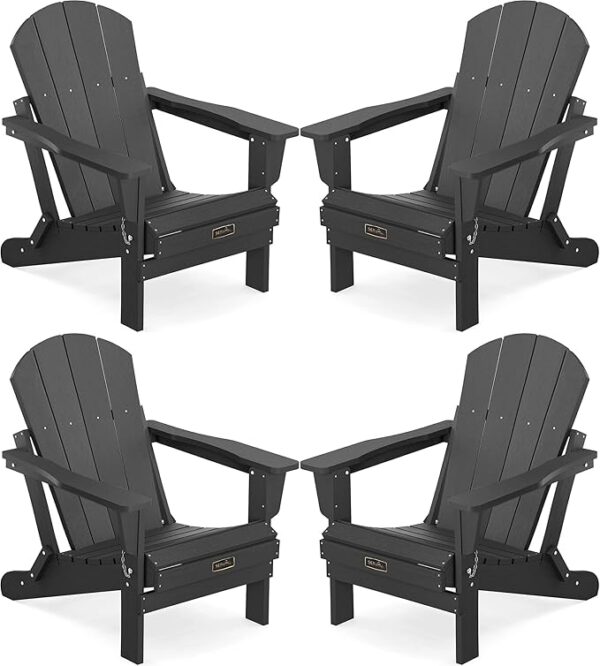 SERWALL Foldable Adirondack Chair Set of 4 for Patio Garden Outdoors Fire Pit-Black