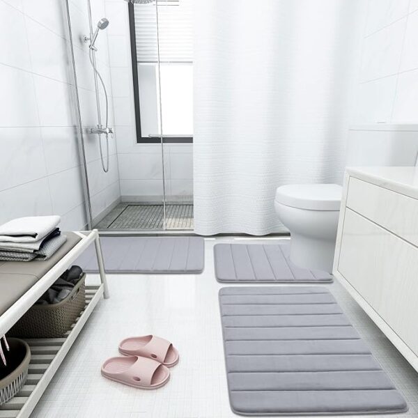 Buganda Memory Foam Bath Mat, 44" x 24", Ultra Soft and Non-Slip Bathroom Rugs, Water Absorbent and Machine Washable Bath Rug Runner for Bathroom, Shower, and Tub, Medium Grey - Image 4