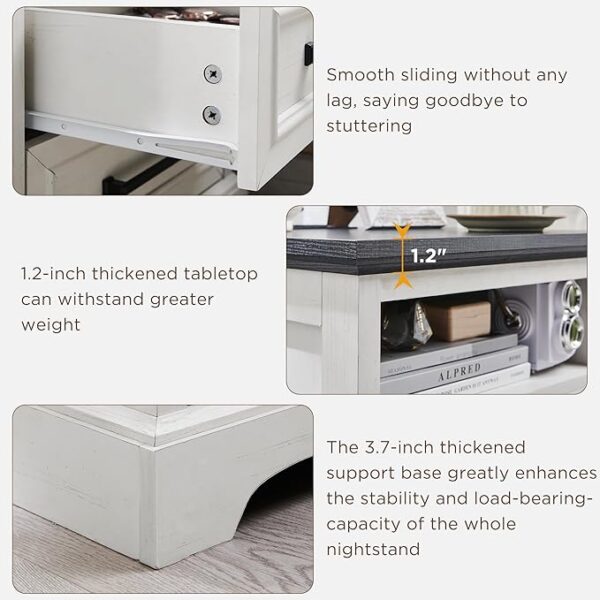 18" Farmhouse Nightstand with Charging Station,End Table with 2 Drawers Storage,Side Table,Bedside Cabinet for Bedroom,Living Room,White - Image 5