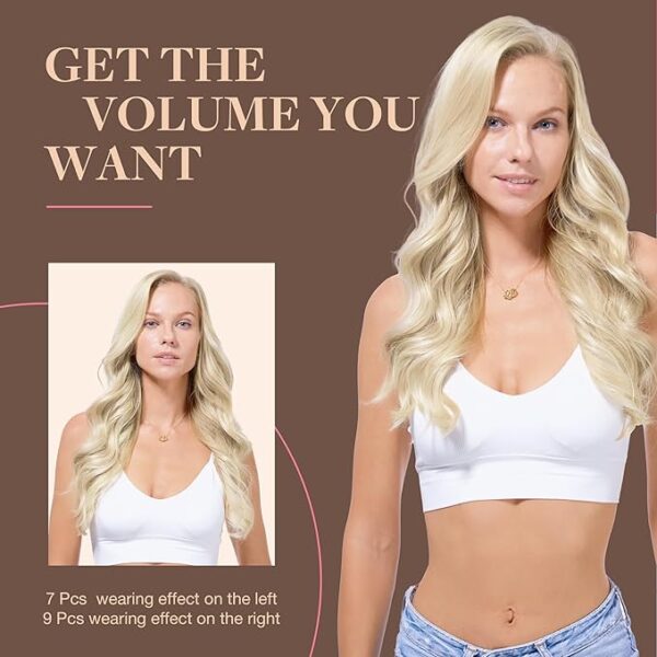 GOO GOO Clip in Hair Extensions Real Human Hair, Remy Human Hair Extensions Clip ins for Women, Natural Human Hair, 20inch 150g 9Pcs, 17A/60A Ash Blonde Highlighted Platinum Blonde - Image 7