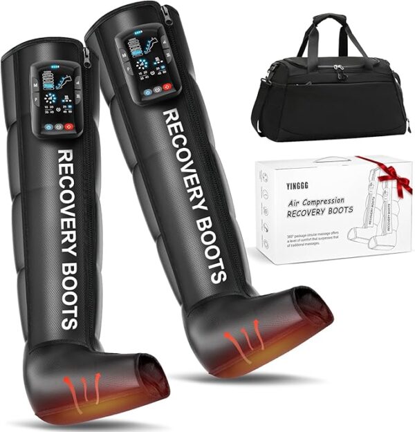 Leg Compression Massager with Heat, Cordless Recovery System for Improved Circulation and Fast Recovery, Professional Foot and Leg Massage Boots with 5 Massage Areaes, 8 Intensities(Two Legs)-Large