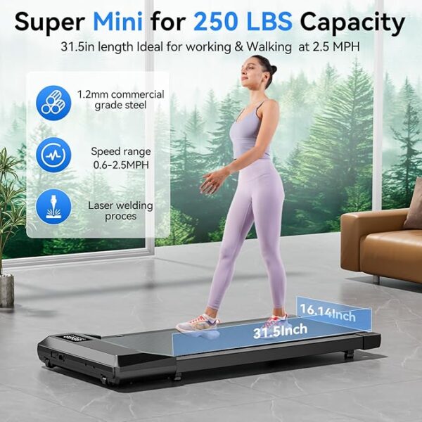 SupeRun Walking Pad, Under Desk Treadmill, 3 in 1 Portable Treadmill with Remote Control LED Display, 2.5 HP Quiet Walking Jogging Machine for Office Home Use, 250 Lbs Capacity - Image 3
