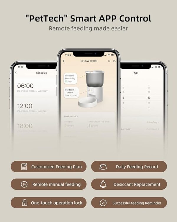 Smart Automatic Cat Feeder - WiFi Cat Food Dispenser with APP Control Up to 15 Portions((8g/Portion) 10 Meals Per Day, Dual Power Supply Pet Feeders for Cats/Dogs (4L/16.9 Cups) - Image 5