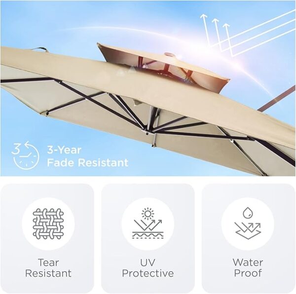 9' X 12' Cantilever Patio Umbrella 360°Rotation Rectangular Outdoor Large Offset Umbrellas Double Top Heavy Duty Windproof for Garden Deck Pool Backyard, Beige - Image 3