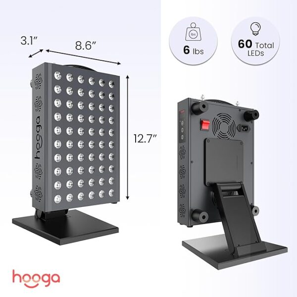 Hooga Red Light Therapy for Face and Body, Red Near Infrared Light with Timer and Stand. 60 Dual Chip LEDs. Flicker Free Clinical Grade Panel for Energy, Pain, Skin, Recovery, Performance. PRO300 - Image 3