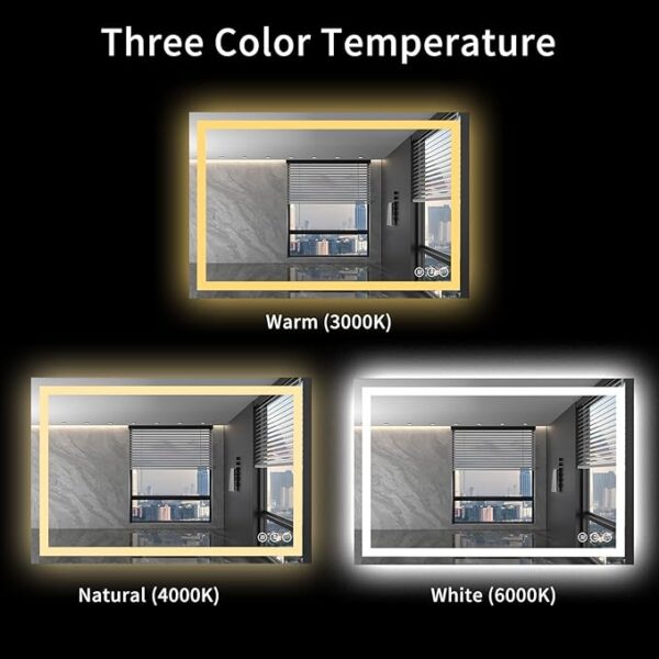 LOAAO 48X36 LED Bathroom Mirror with Lights, Anti-Fog, Dimmable, Backlit + Front Lit, Lighted Bathroom Vanity Mirror for Wall, Shatter-Proof, Memory Function, ETL Listed - Image 4